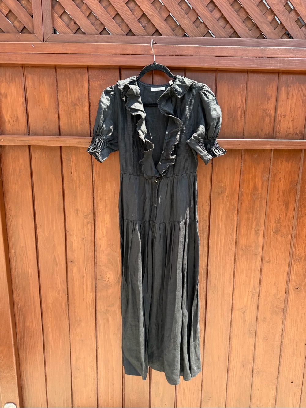 Doen Black Ruffle-Front Maxi Dress